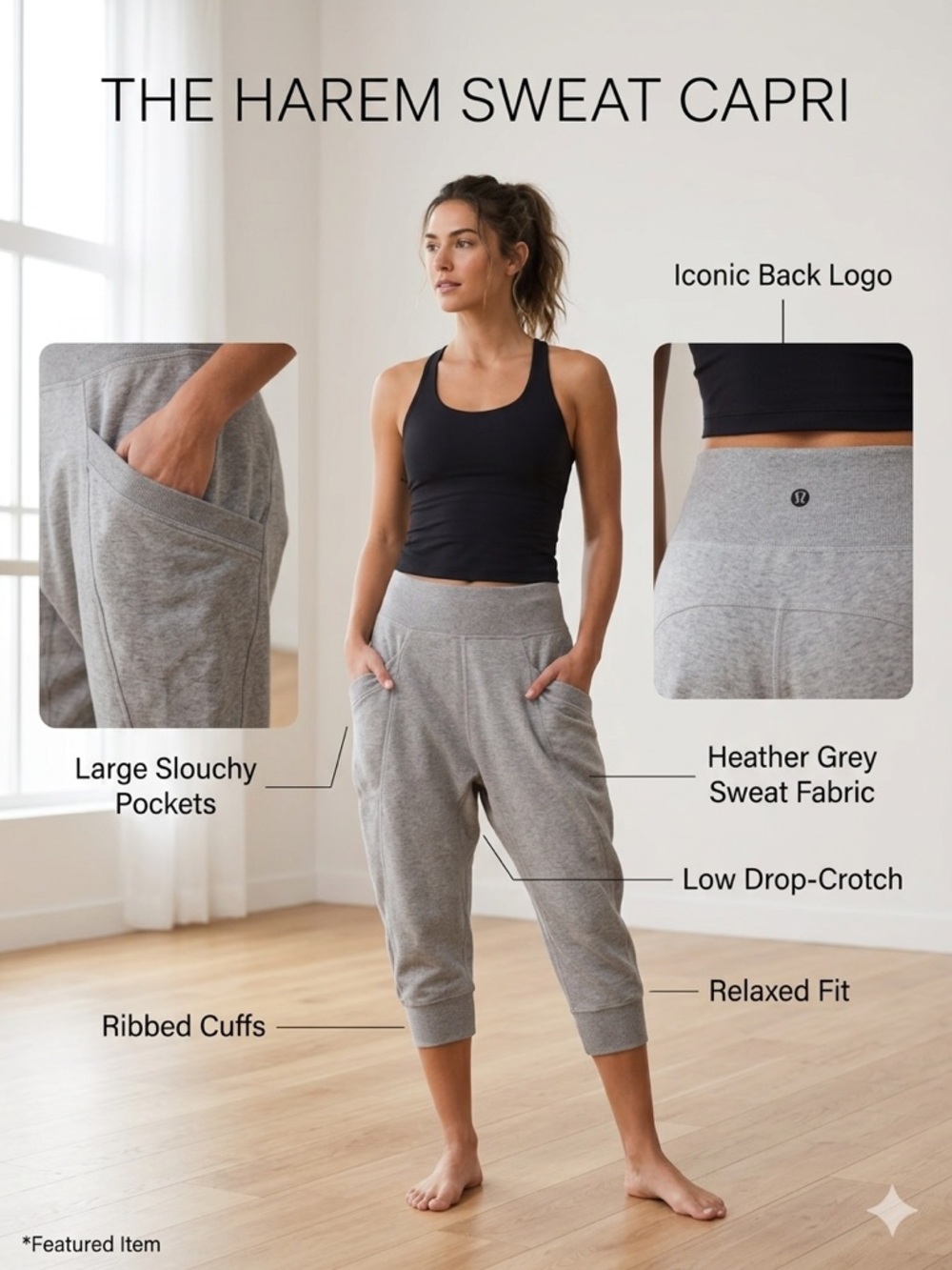 lululemon athletica Heather Grey Harem Sweat Capri Track Joggers